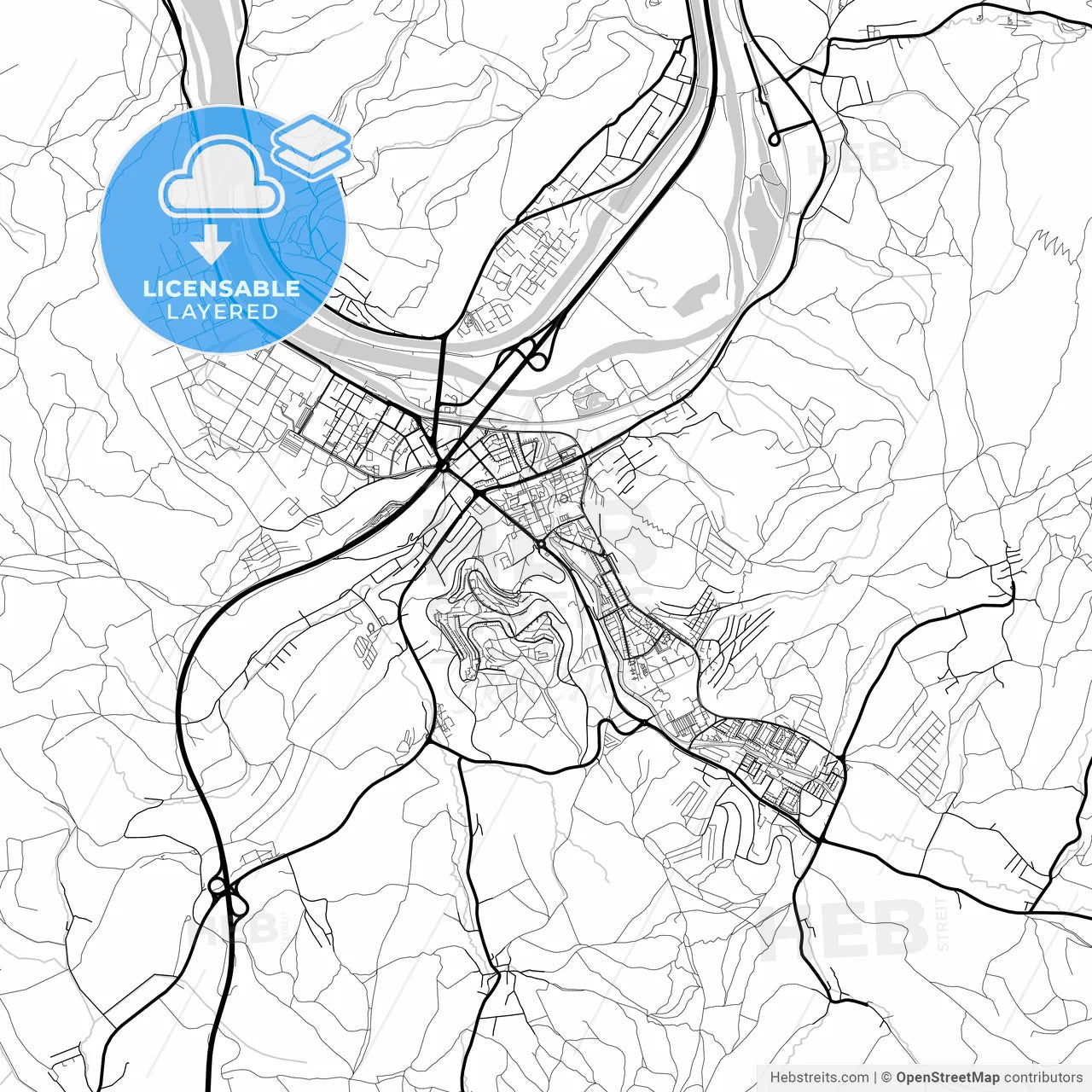 Layered PDF map of Považská Bystrica, Trenčín Region, Slovakia
