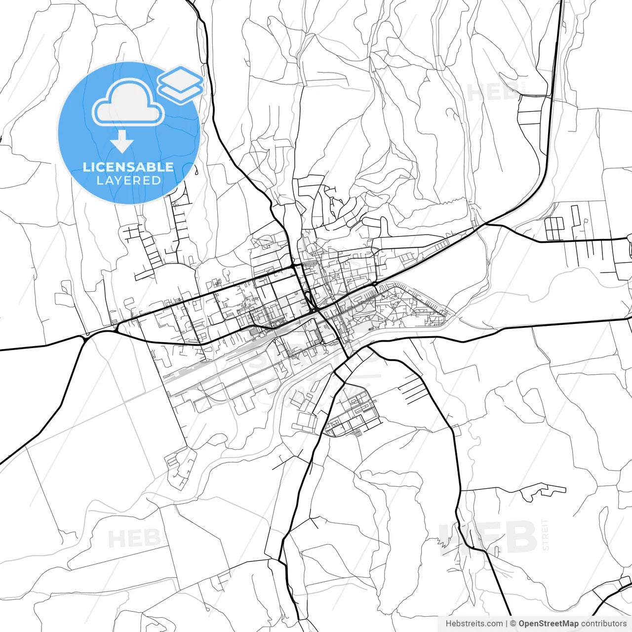 Layered PDF map of Humenné, Prešov Region, Slovakia