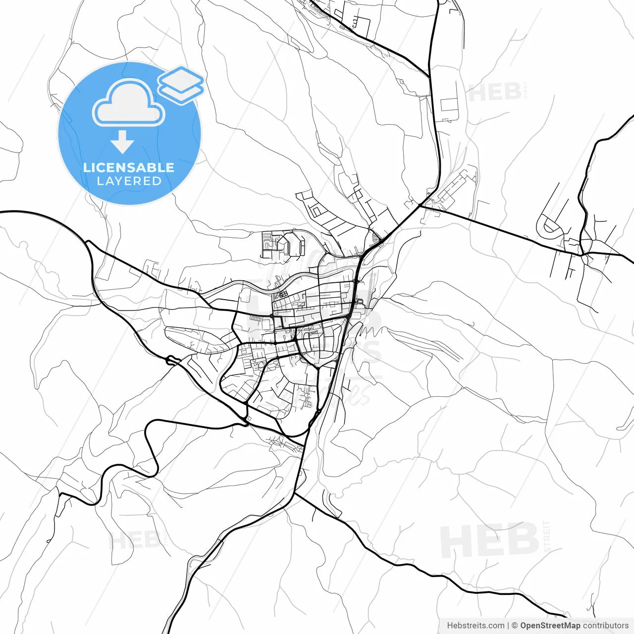 Layered PDF map of Bardejov, Prešov Region, Slovakia