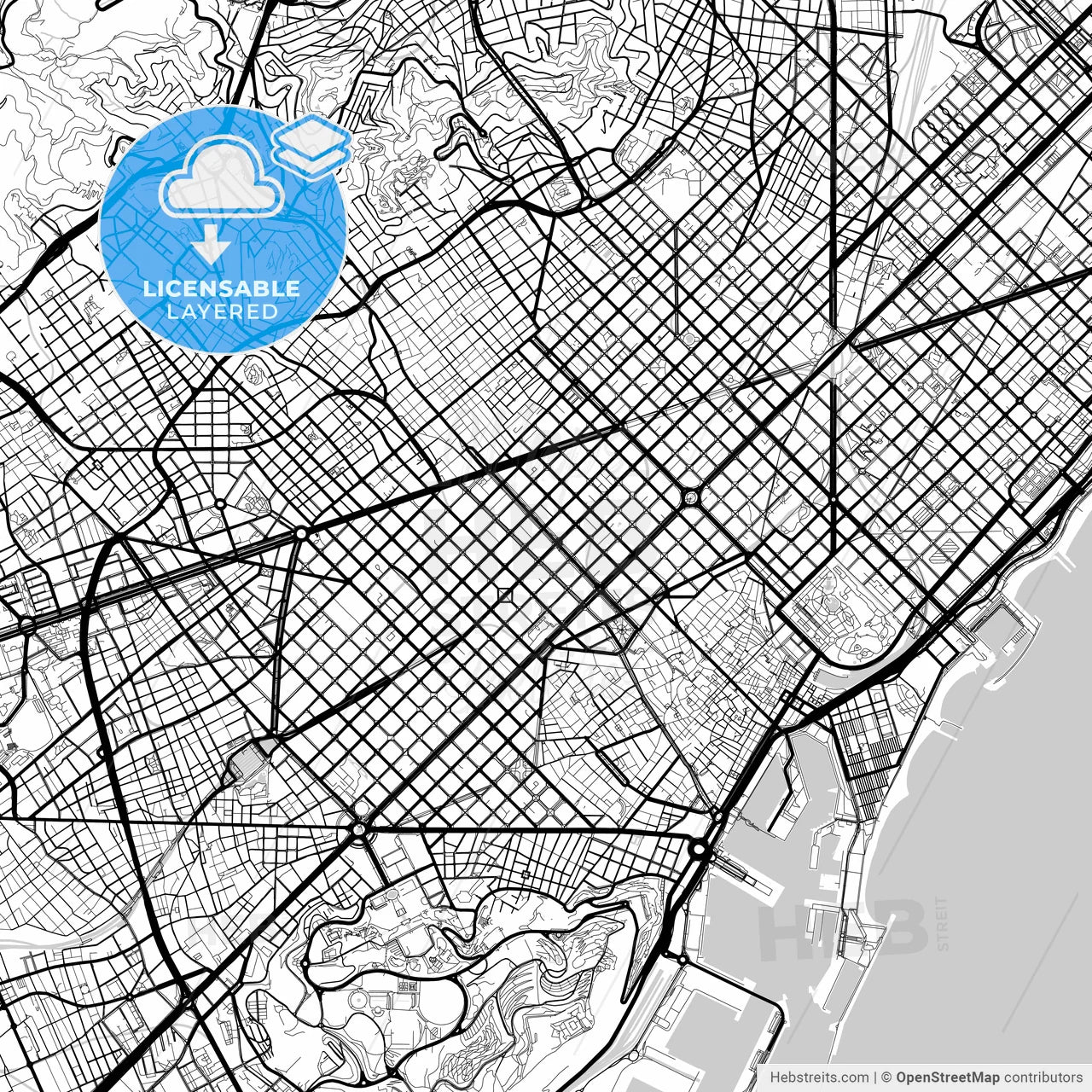 Layered PDF map of Eixample, Barcelona, Spain