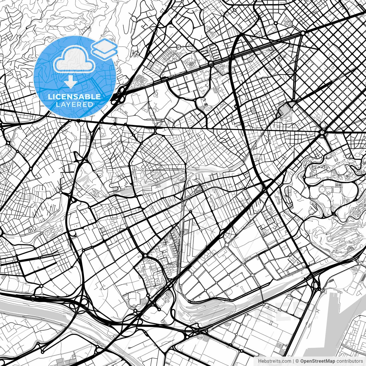 Layered PDF map of L Hospitalet de Llobregat, Barcelona, Spain
