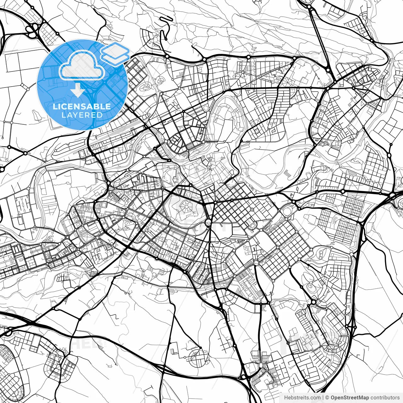 Layered PDF map of Pamplona, Navarre, Spain