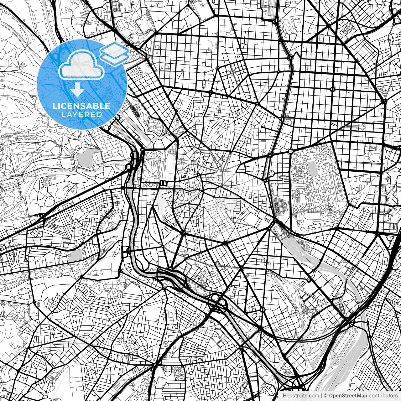 Layered PDF map of City Center, Madrid, Spain