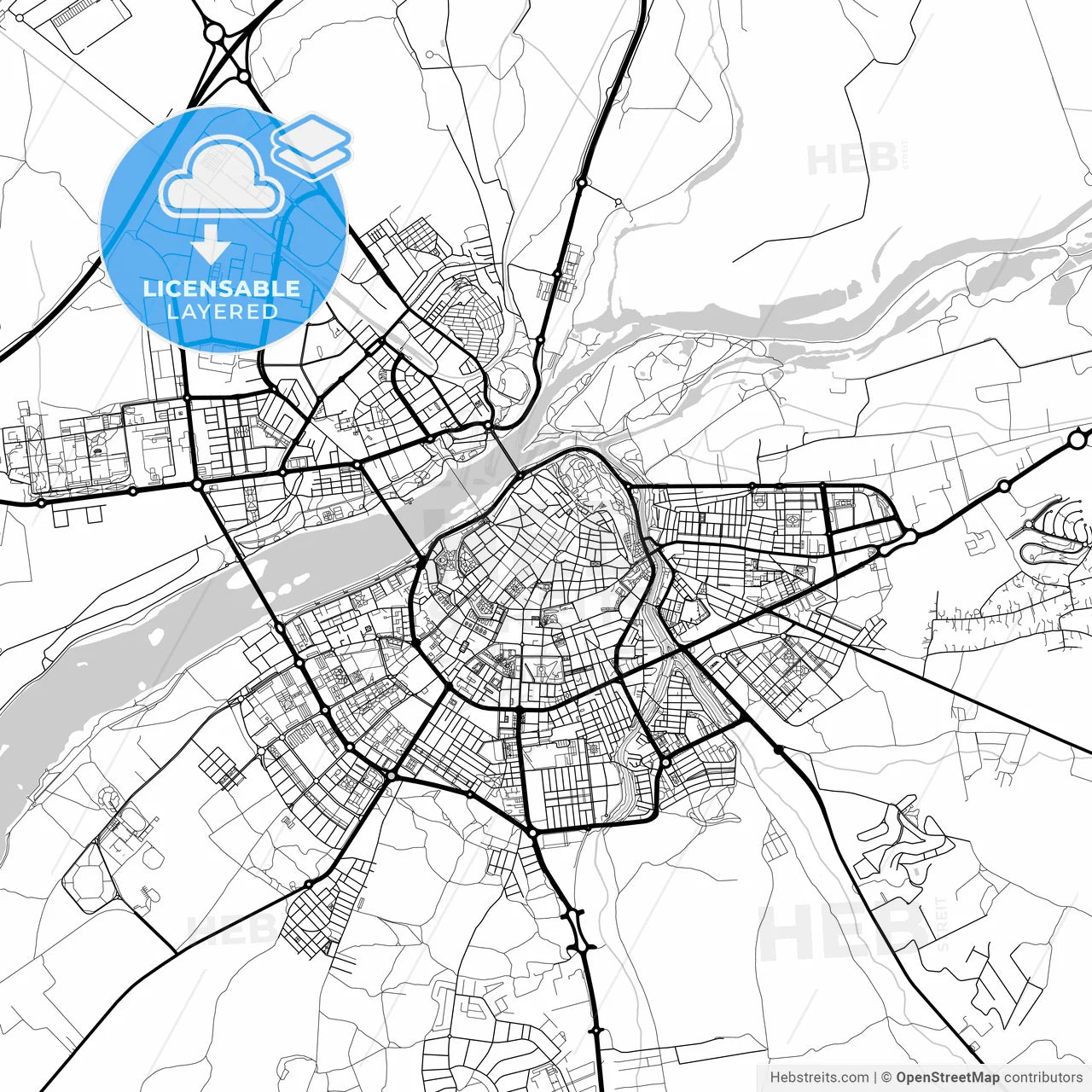 Layered PDF map of Badajoz, Spain