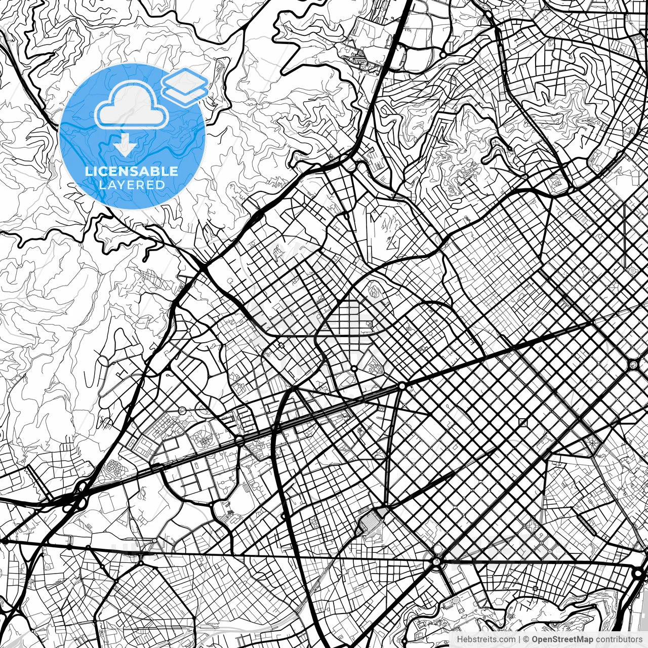 Layered PDF map of Sarrià-Sant Gervasi, Barcelona, Spain