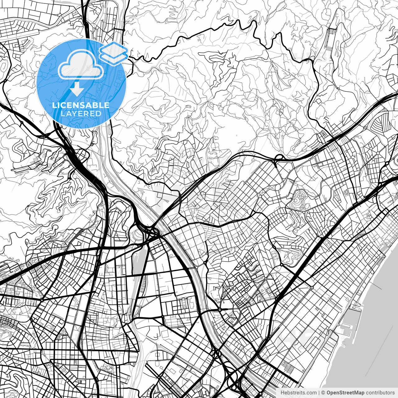 Layered PDF map of Santa Coloma de Gramenet, Barcelona, Spain