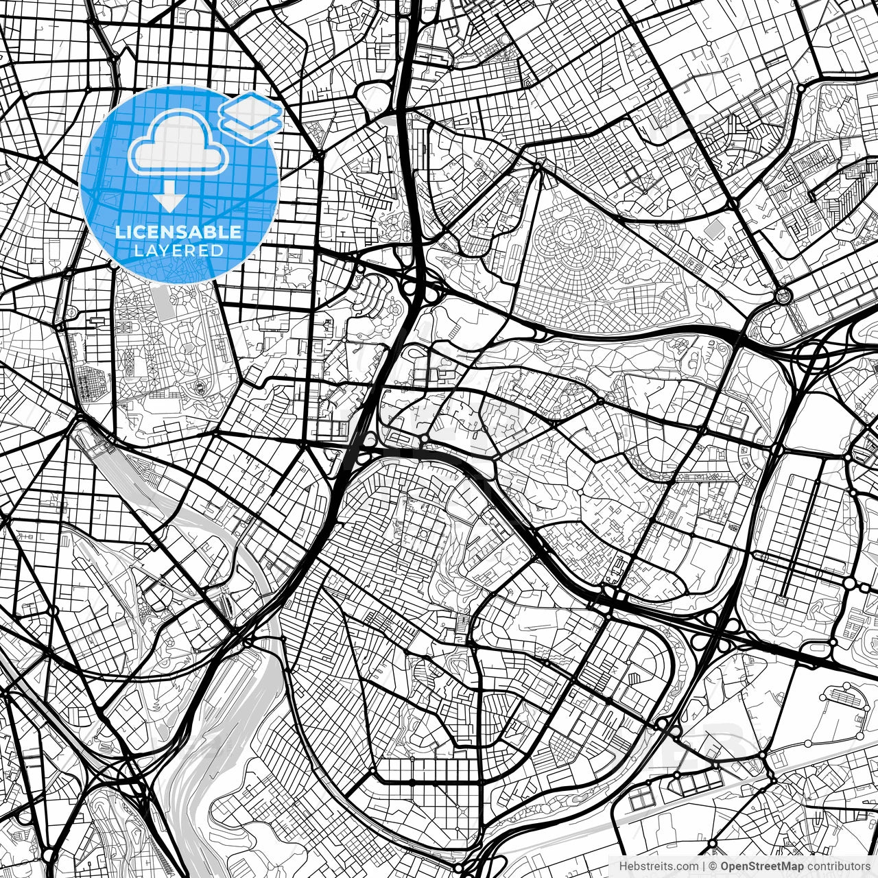 Layered PDF map of Moratalaz, 28030 Madrid, Spain