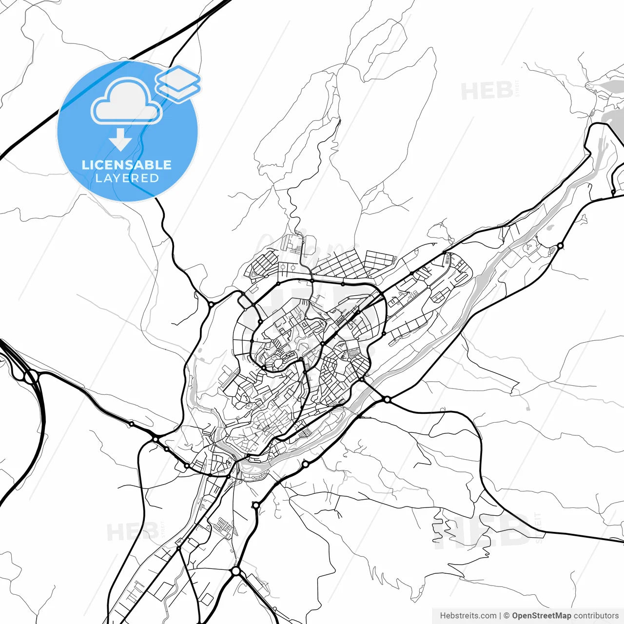 Layered PDF map of Plasencia, Cáceres, Spain