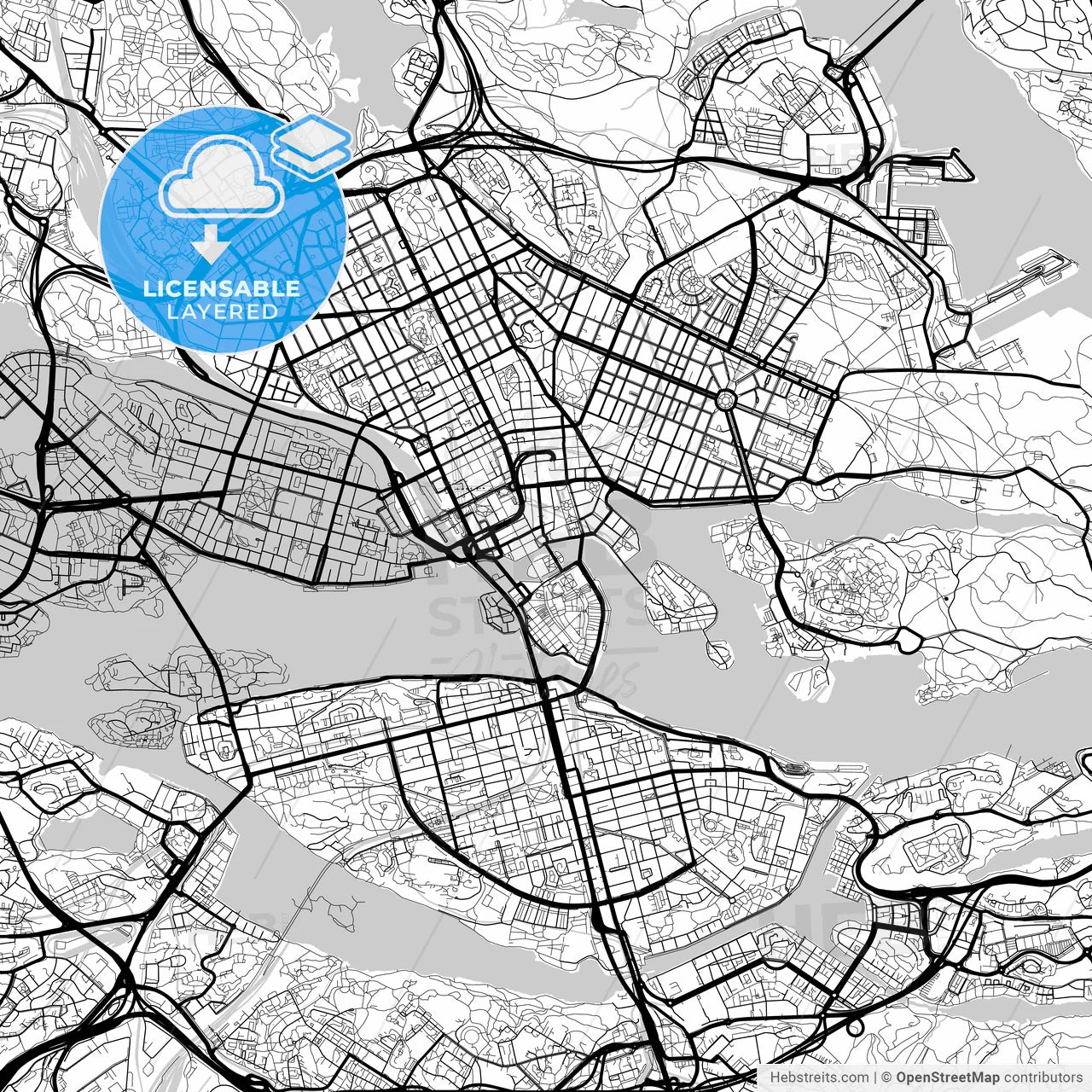 Layered PDF map of Stockholm, Sweden