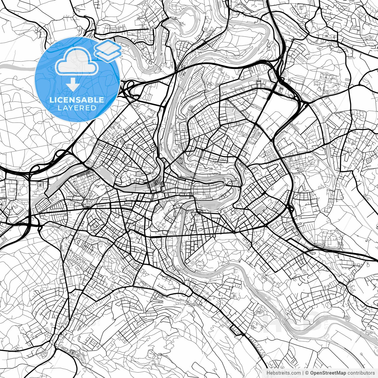 Layered PDF map of Bern, Switzerland