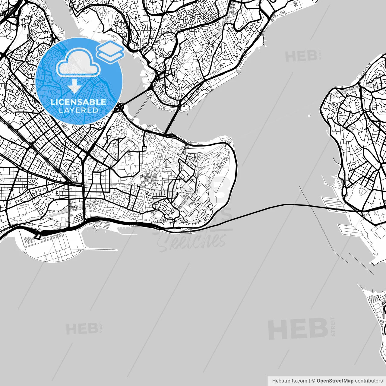 Layered PDF map of Istanbul, Istanbul, Turkey