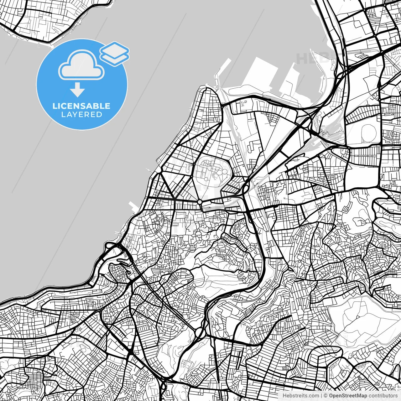 Layered PDF map of İzmir, İzmir, Turkey
