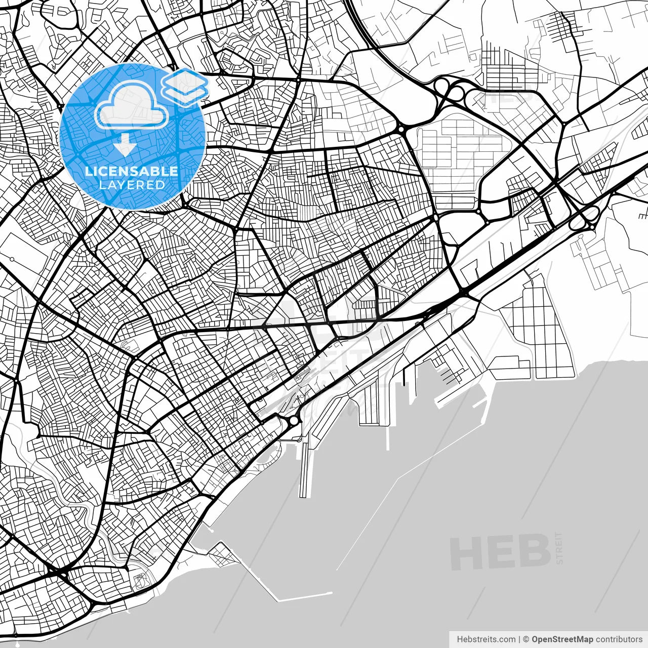 Layered PDF map of Mersin, Mersin, Turkey