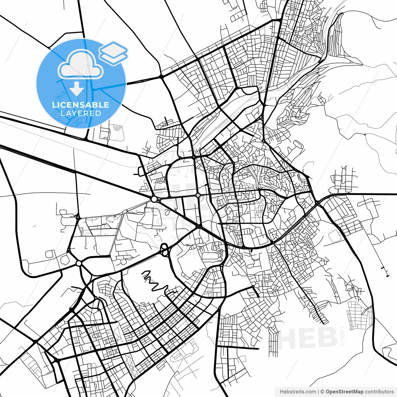 Layered PDF map of Erzurum, Erzurum, Turkey