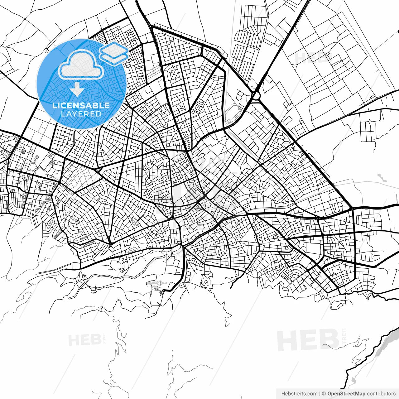 Layered PDF map of Isparta, Isparta, Turkey