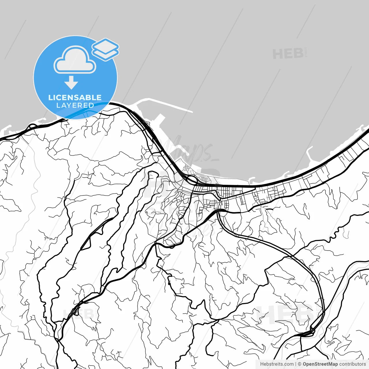 Layered PDF map of Rize, Rize, Turkey