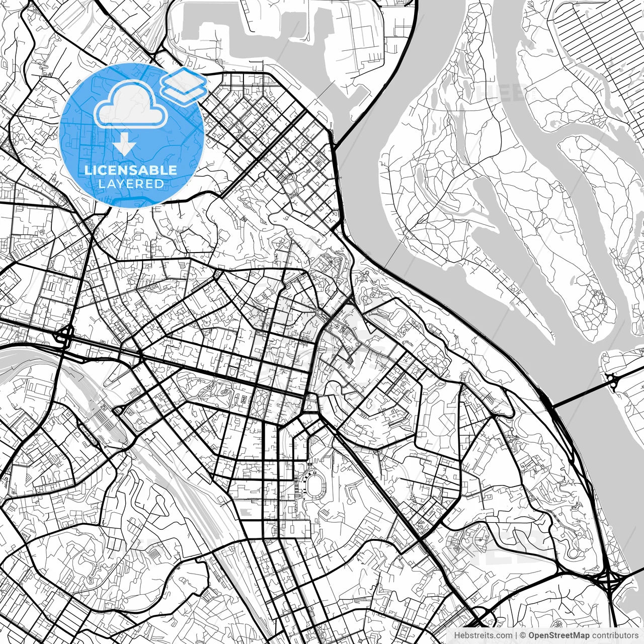 Layered PDF map of Kyiv, Kyiv, Ukraine