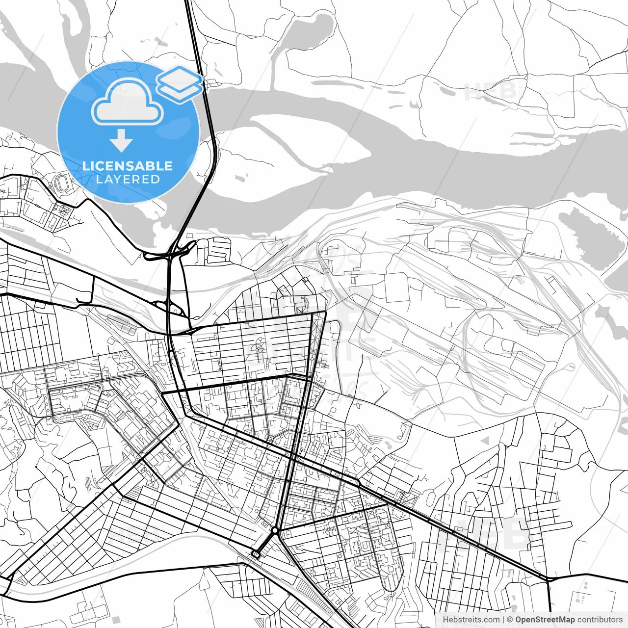 Layered PDF map of Kamianske, Dnipropetrovsk Oblast, Ukraine
