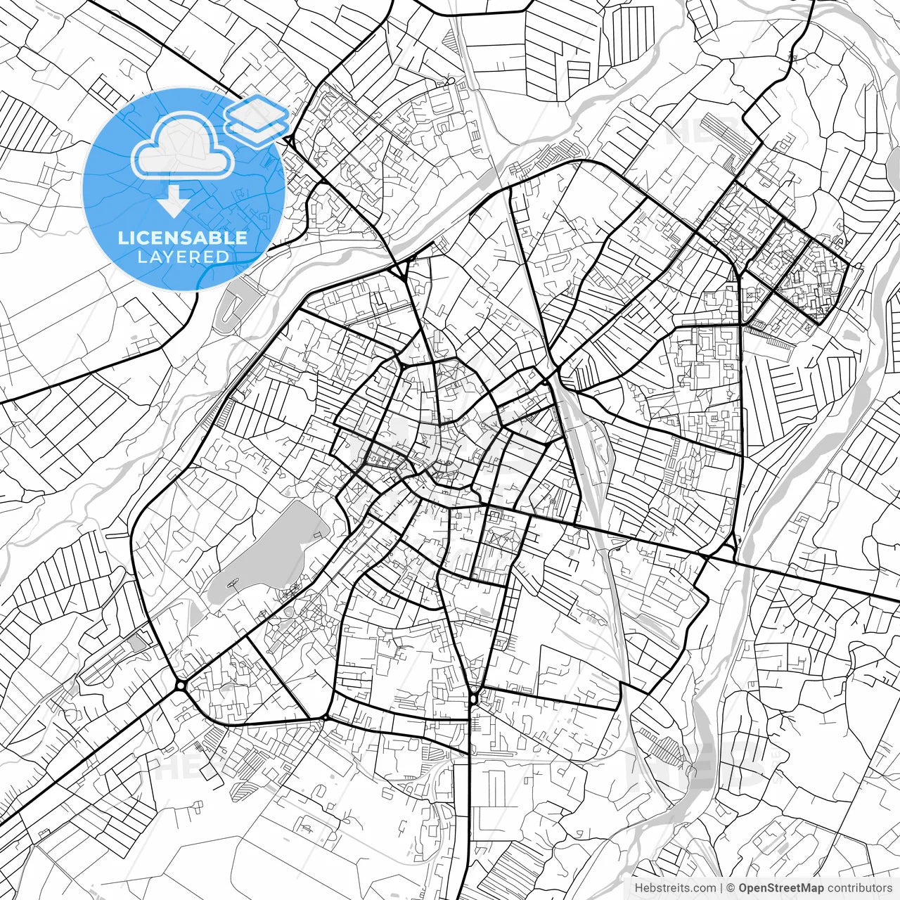 Layered PDF map of Ivano-Frankivsk, Ivano-Frankivsk Oblast, Ukraine