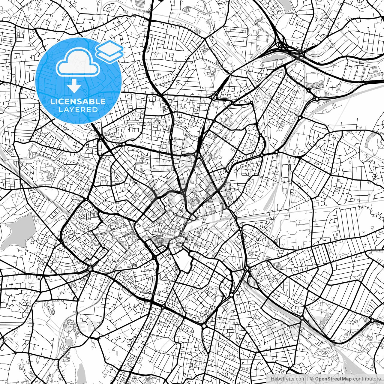 Layered PDF map of Birmingham, West Midlands, England