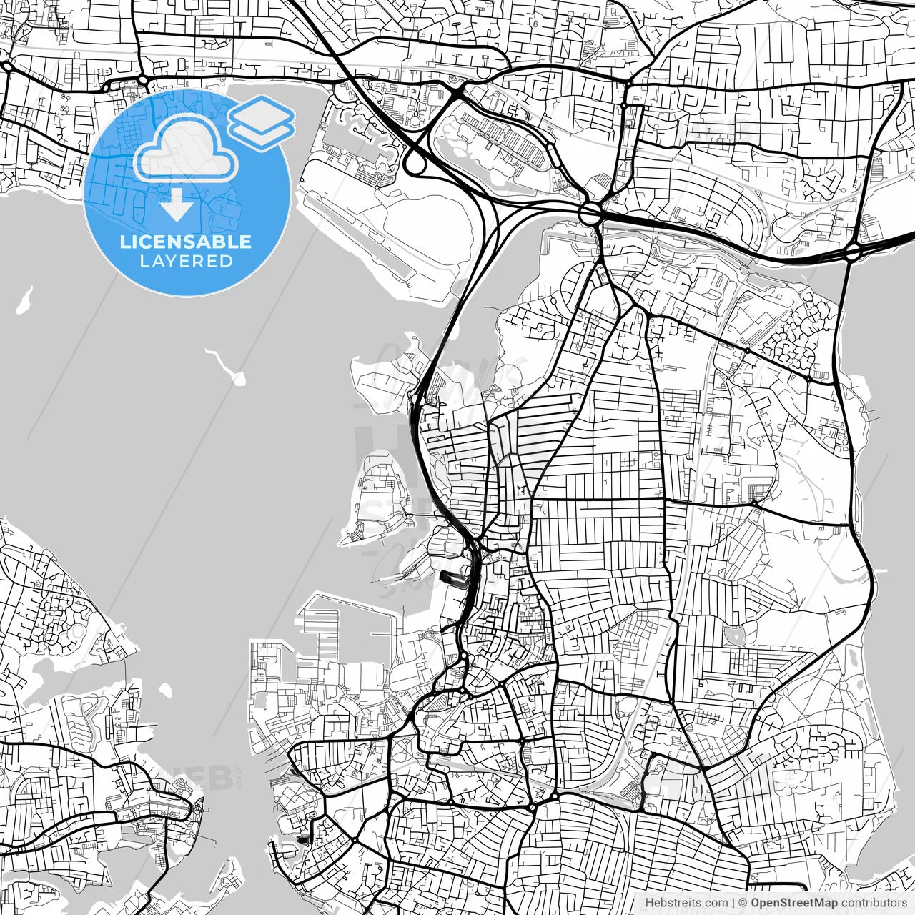 Layered PDF map of Portsmouth, South East England, England