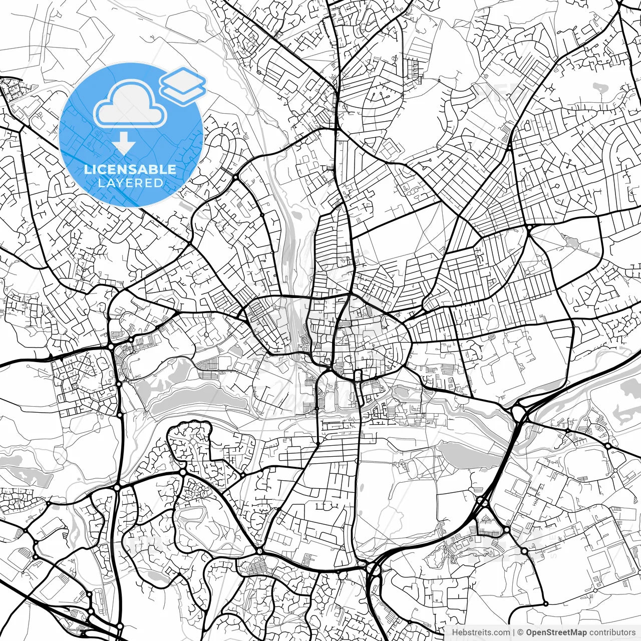Layered PDF map of Northampton, East Midlands, England