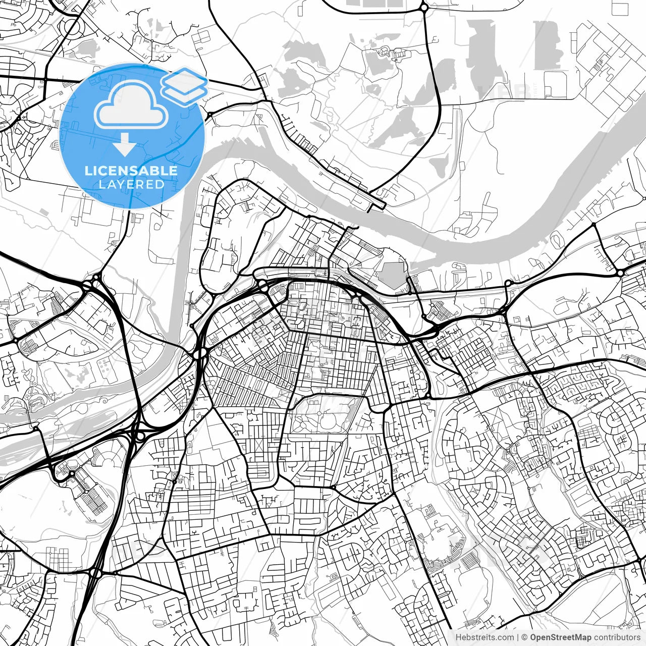 Layered PDF map of Middlesbrough, North East England, England