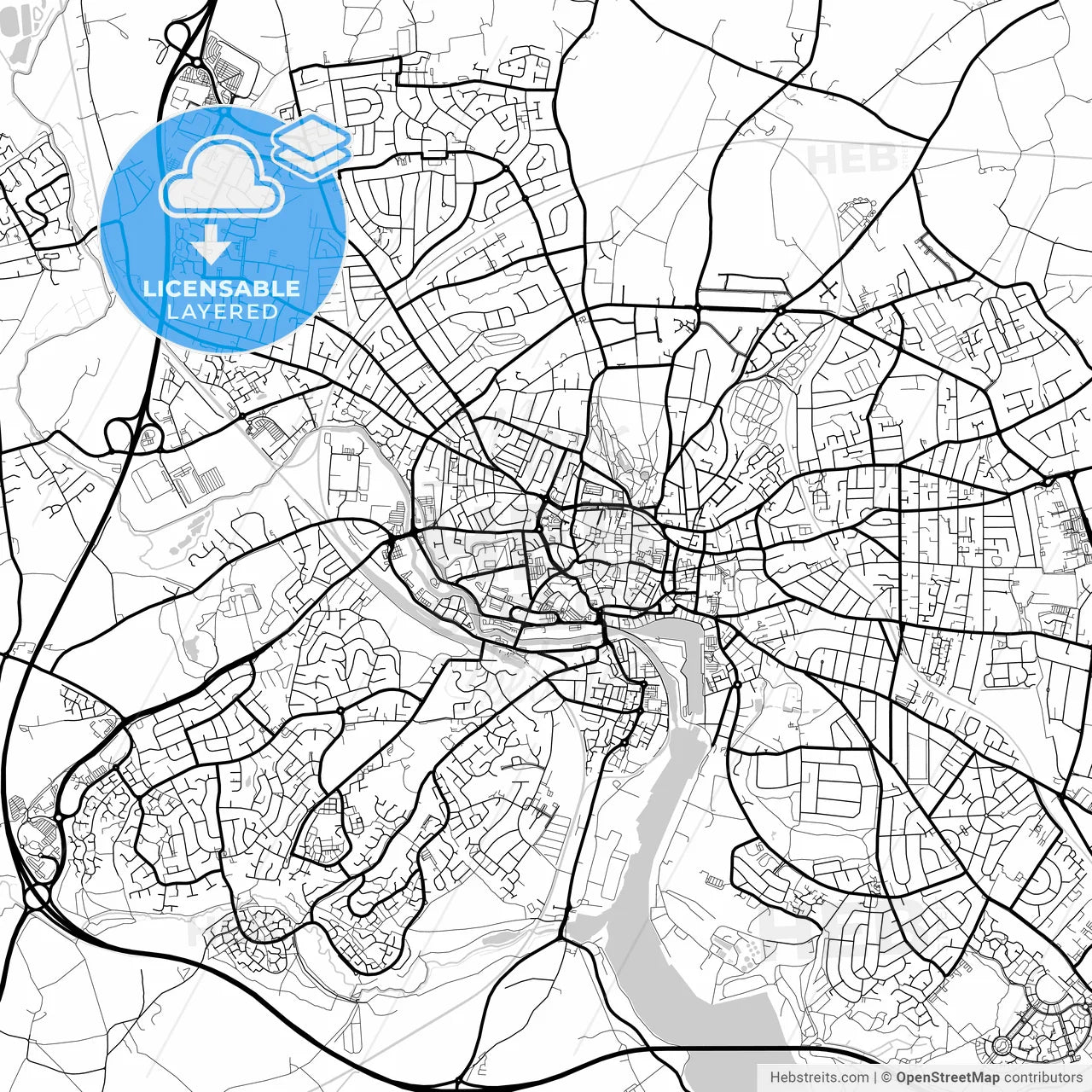 Layered PDF map of Ipswich, East of England, England