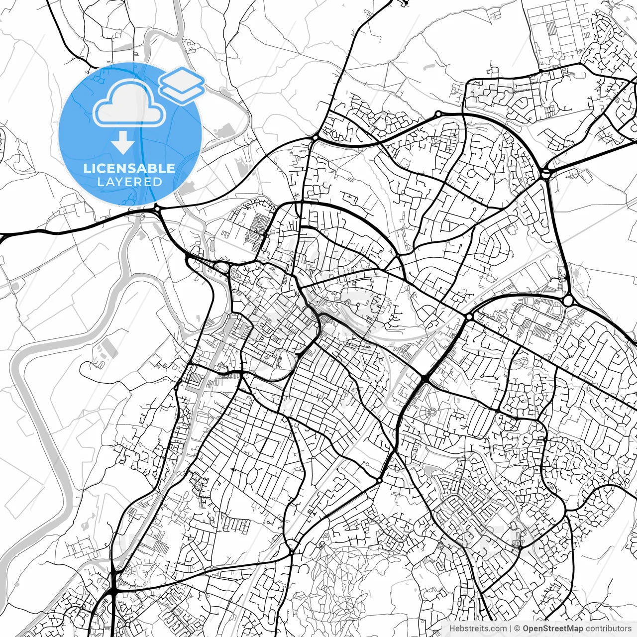 Layered PDF map of Gloucester, South West England, England