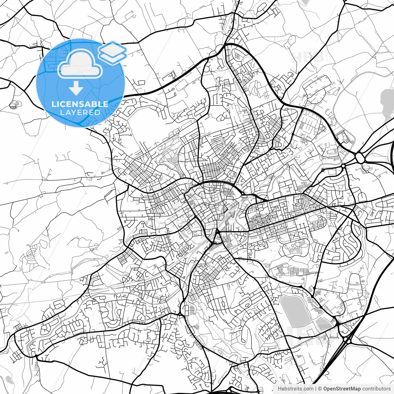 Layered PDF map of Blackburn, North West England, England
