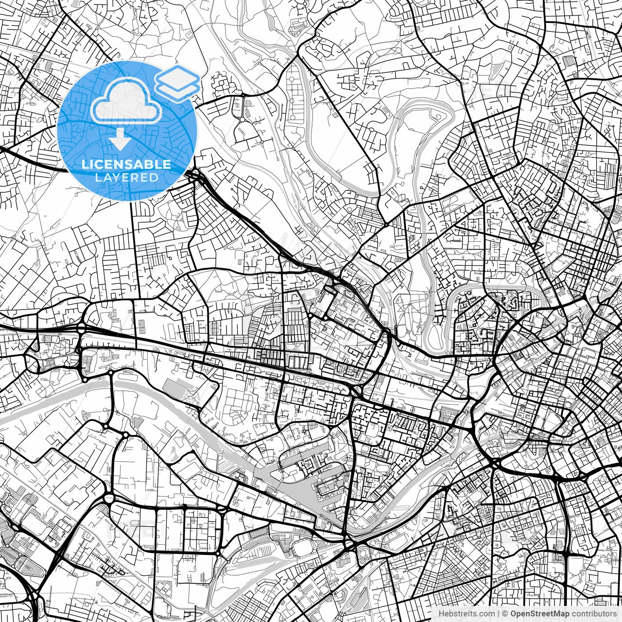 Layered PDF map of Salford, North West England, England