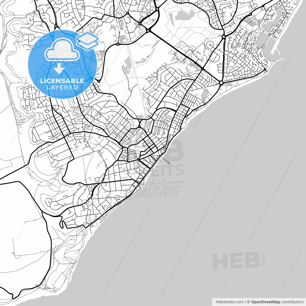 Layered PDF map of Eastbourne, South East England, England