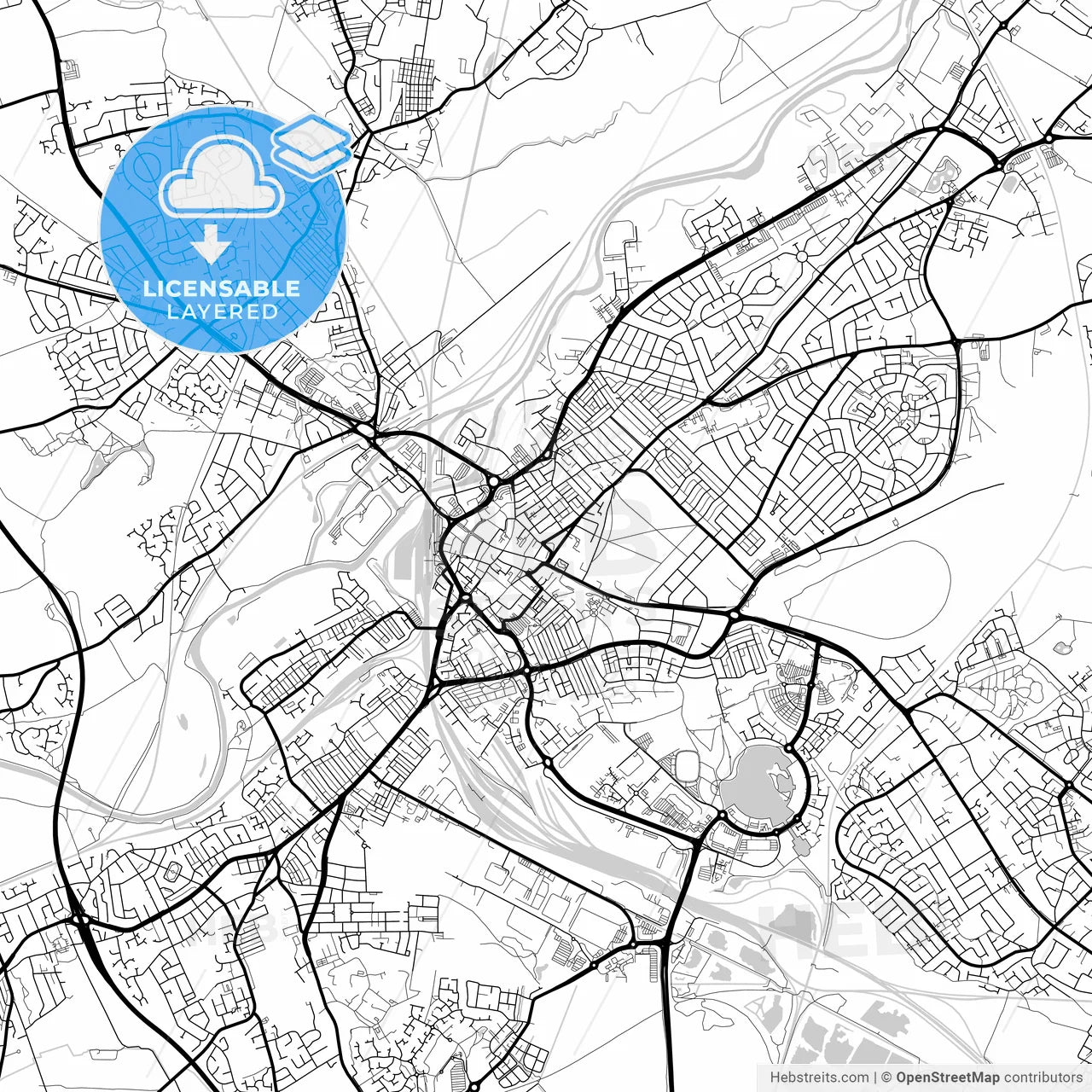 Layered PDF map of Doncaster, Yorkshire and the Humber, England
