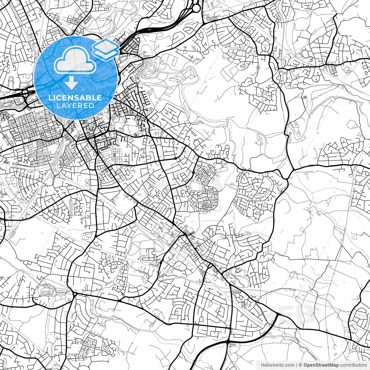 Layered PDF map of Stockport, North West England, England