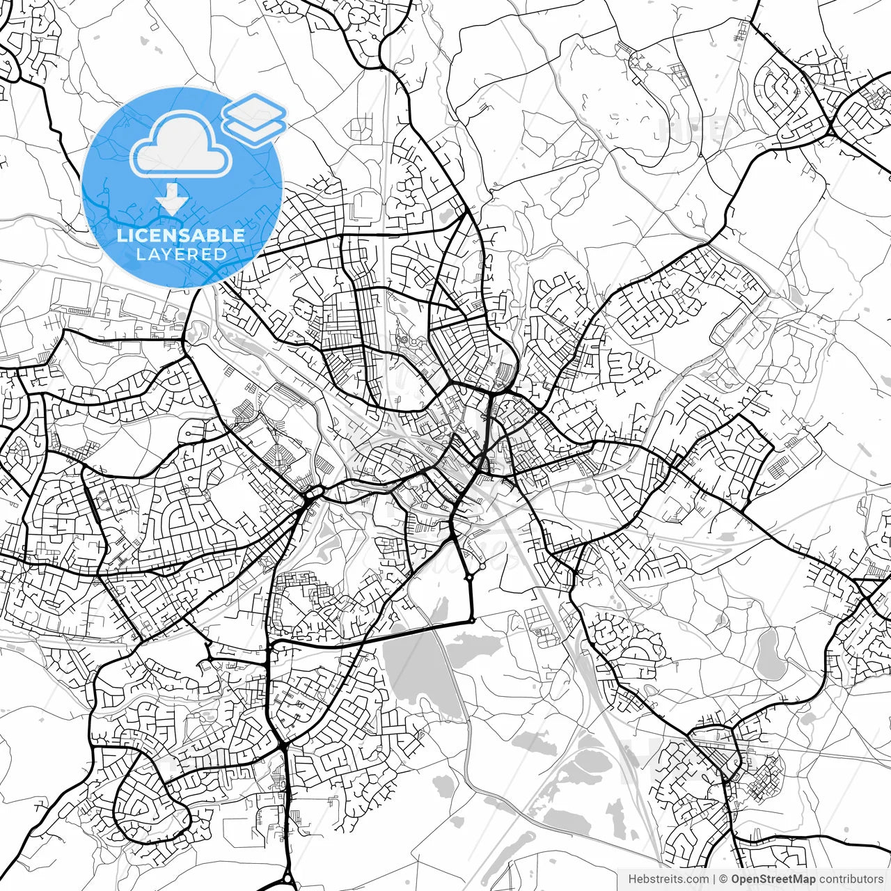 Layered PDF map of Wigan, North West England, England