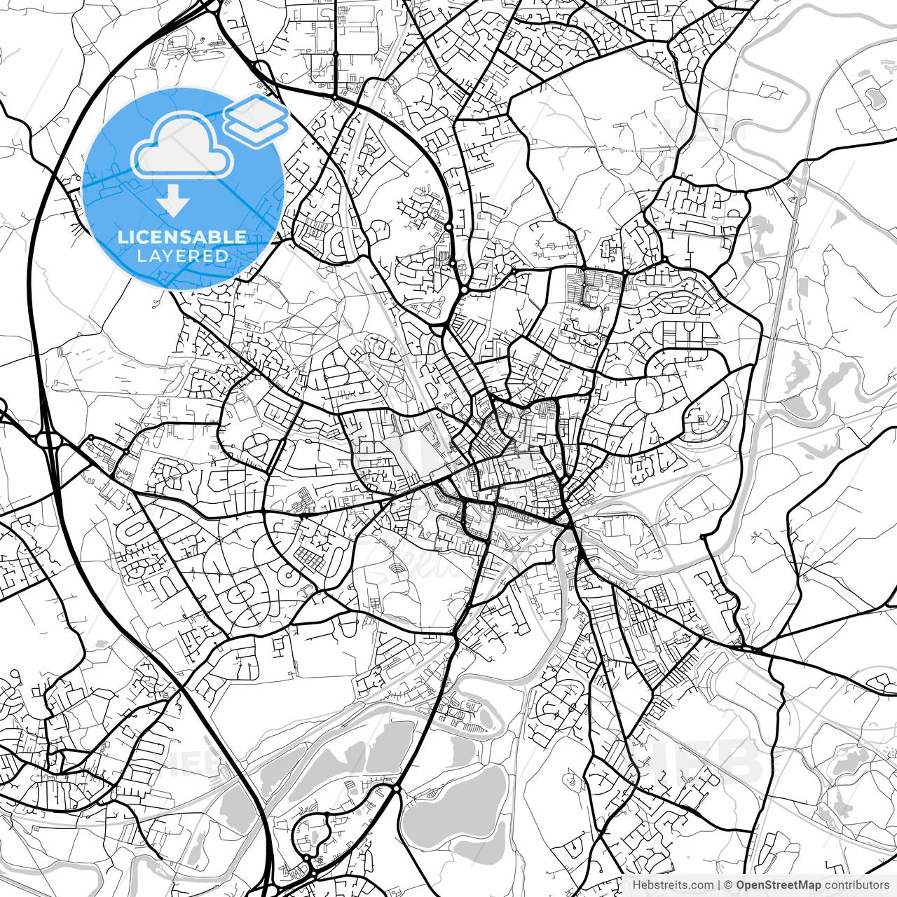 Layered PDF map of Wakefield, Yorkshire and the Humber, England