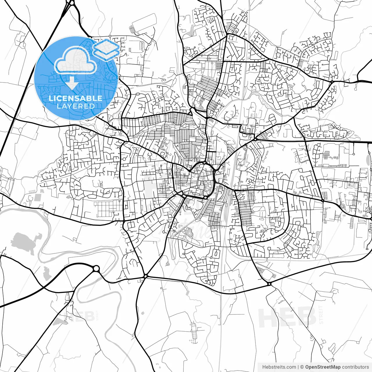 Layered PDF map of Darlington, North East England, England