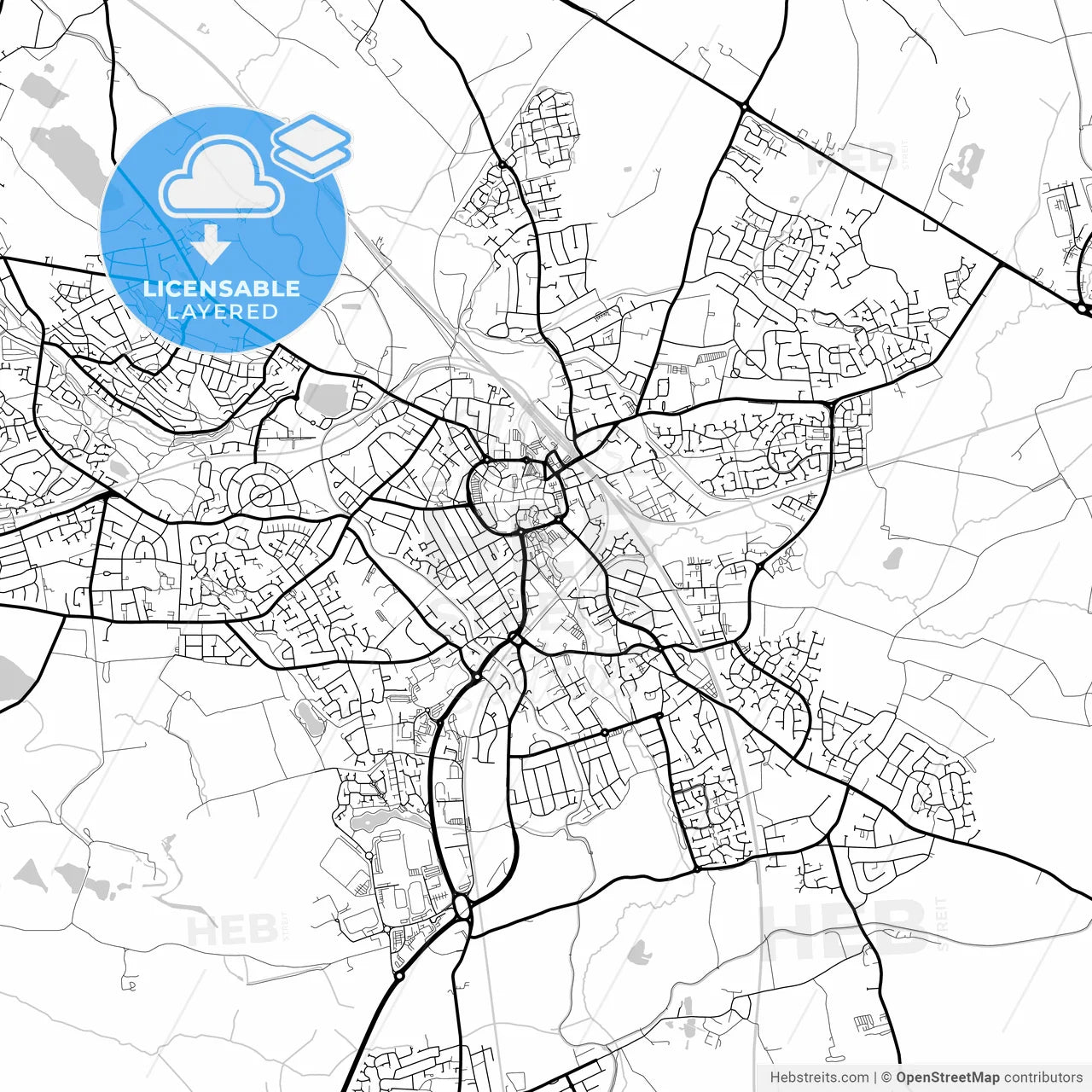 Layered PDF map of Nuneaton, West Midlands, England