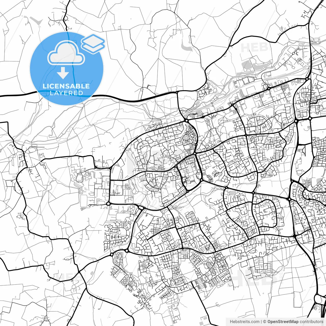 Layered PDF map of Harlow, East of England, England