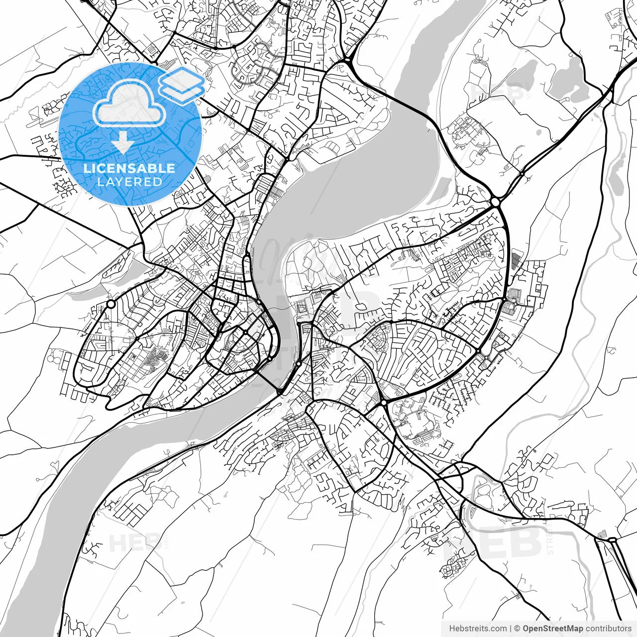 Layered PDF map of Derry, Derry, Northern Ireland