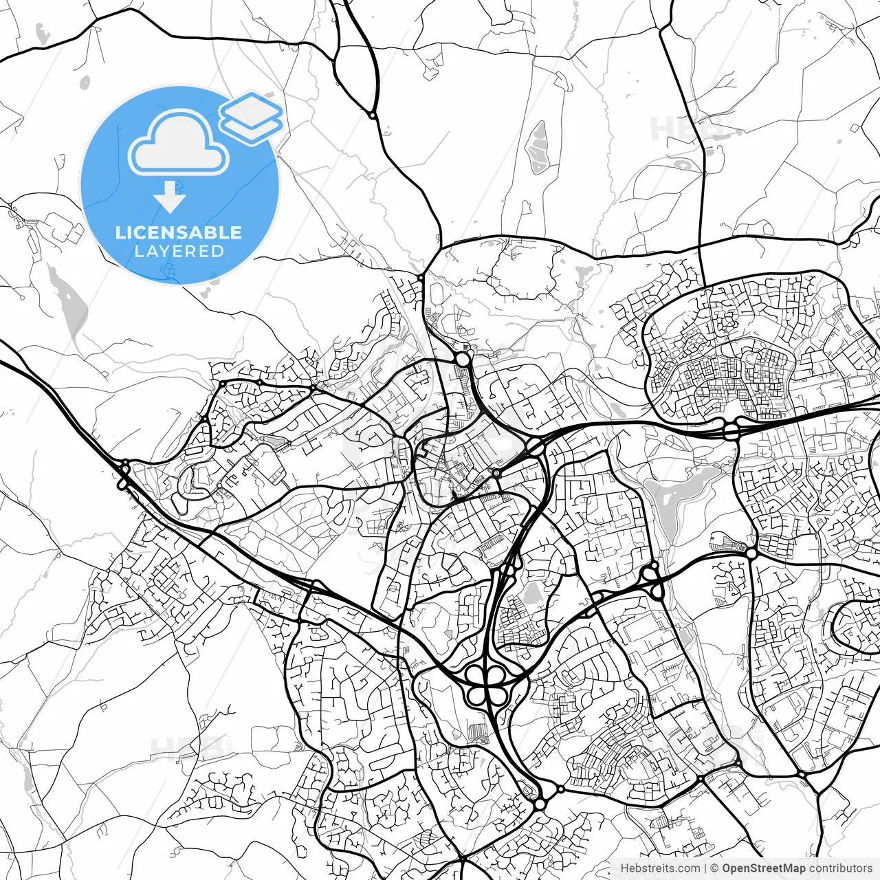 Layered PDF map of Redditch, West Midlands, England