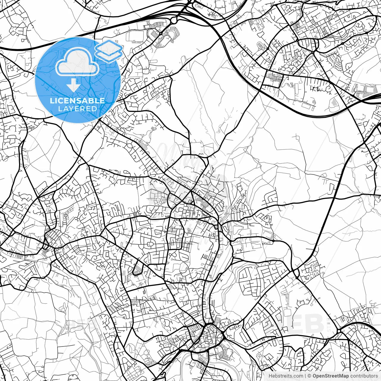 Layered PDF map of Batley, Yorkshire and the Humber, England