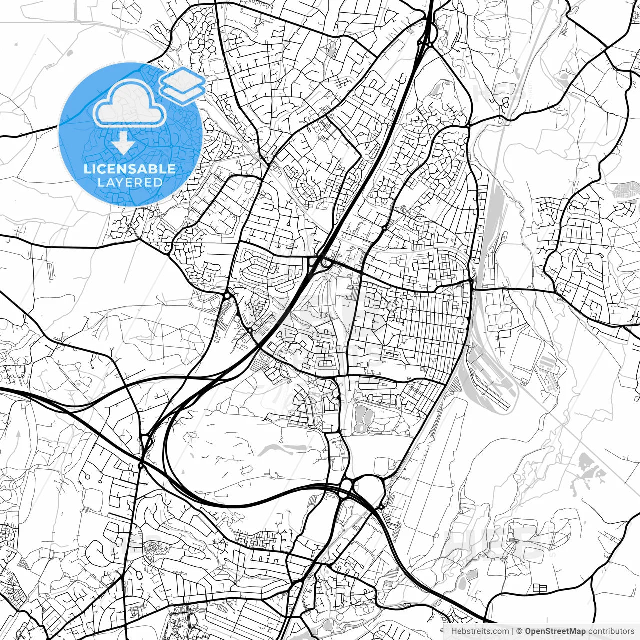 Layered PDF map of Eastleigh, South East England, England