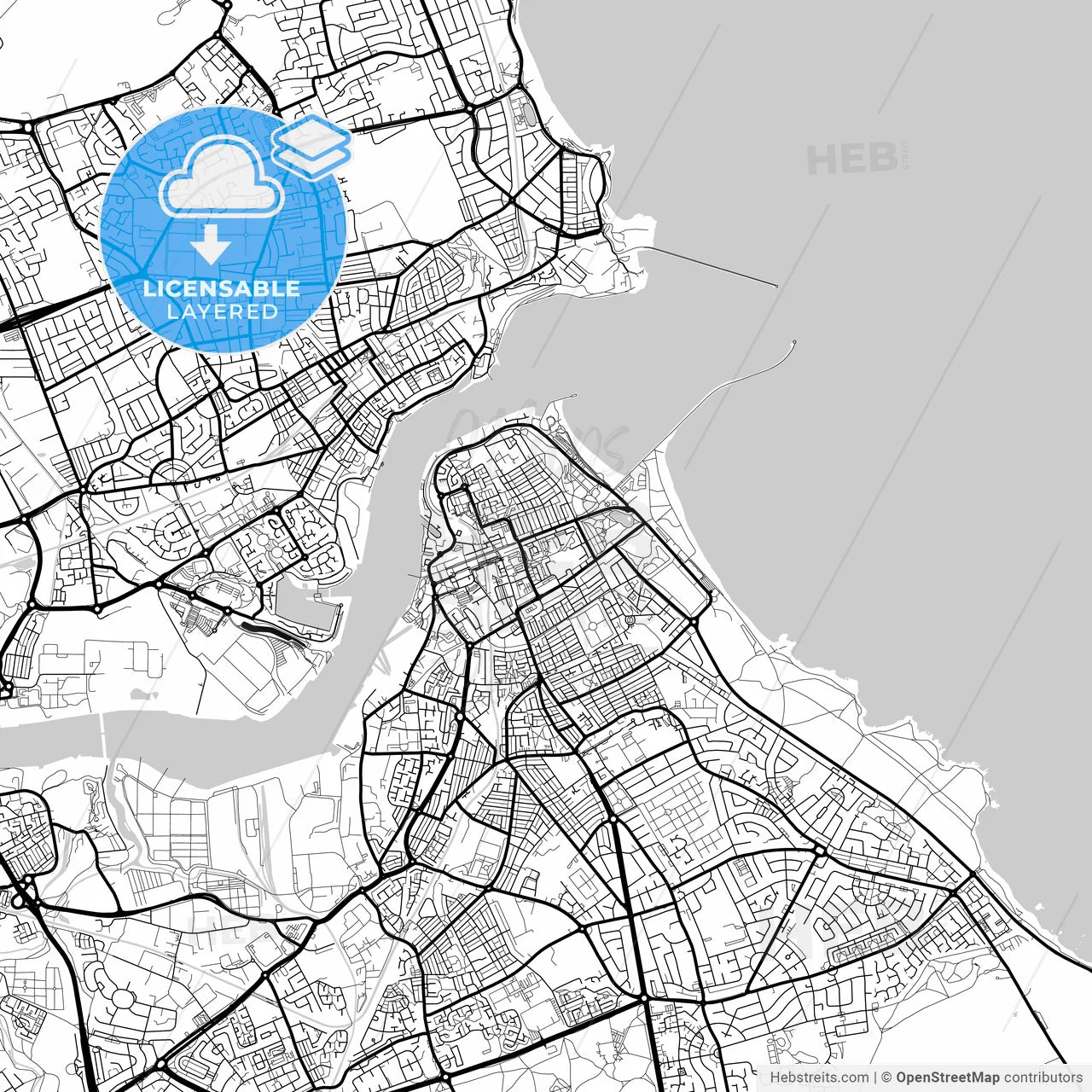 Layered PDF map of South Shields, North East England, England