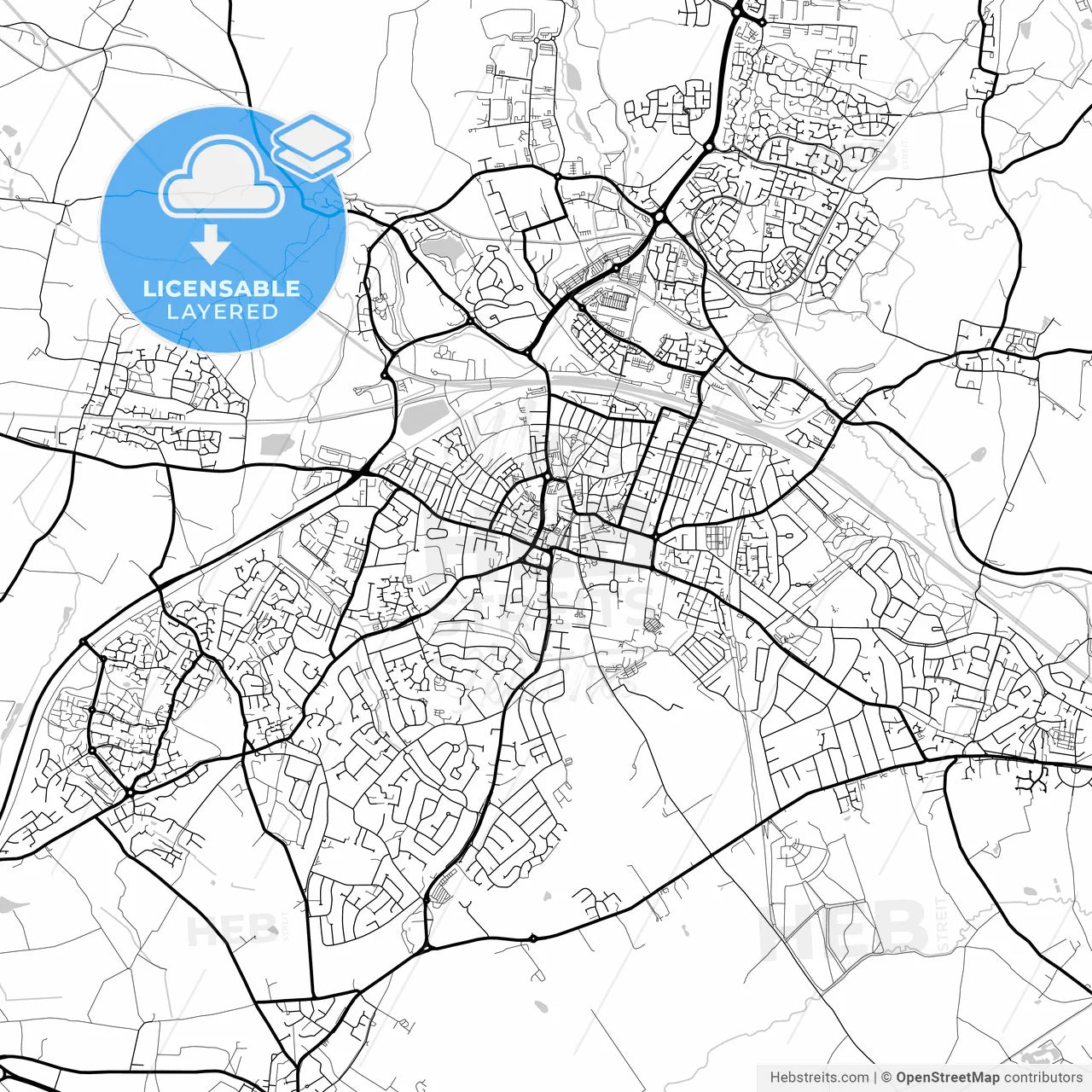 Layered PDF map of Rugby, West Midlands, England