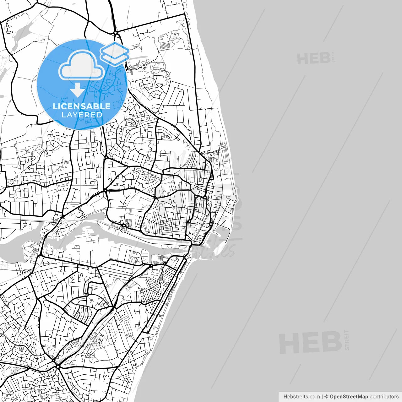 Layered PDF map of Lowestoft, East of England, England