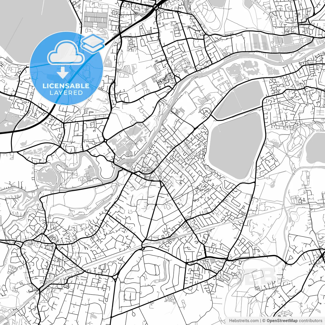 Layered PDF map of Walton-on-Thames, South East England, England