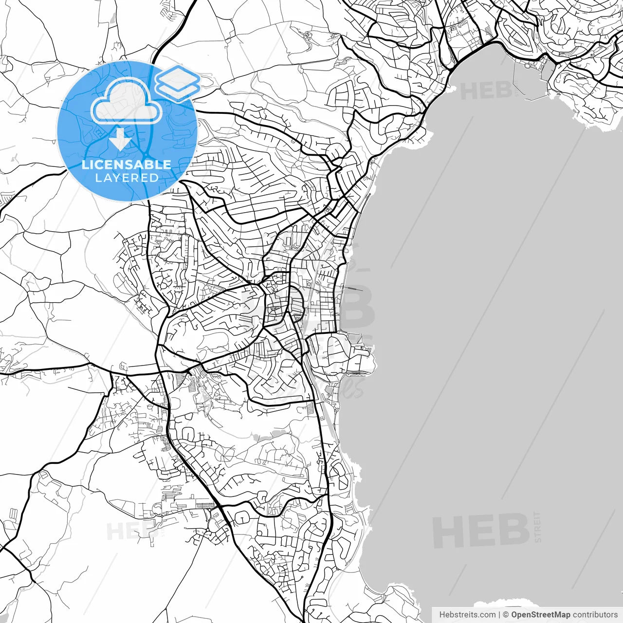 Layered PDF map of Paignton, South West England, England