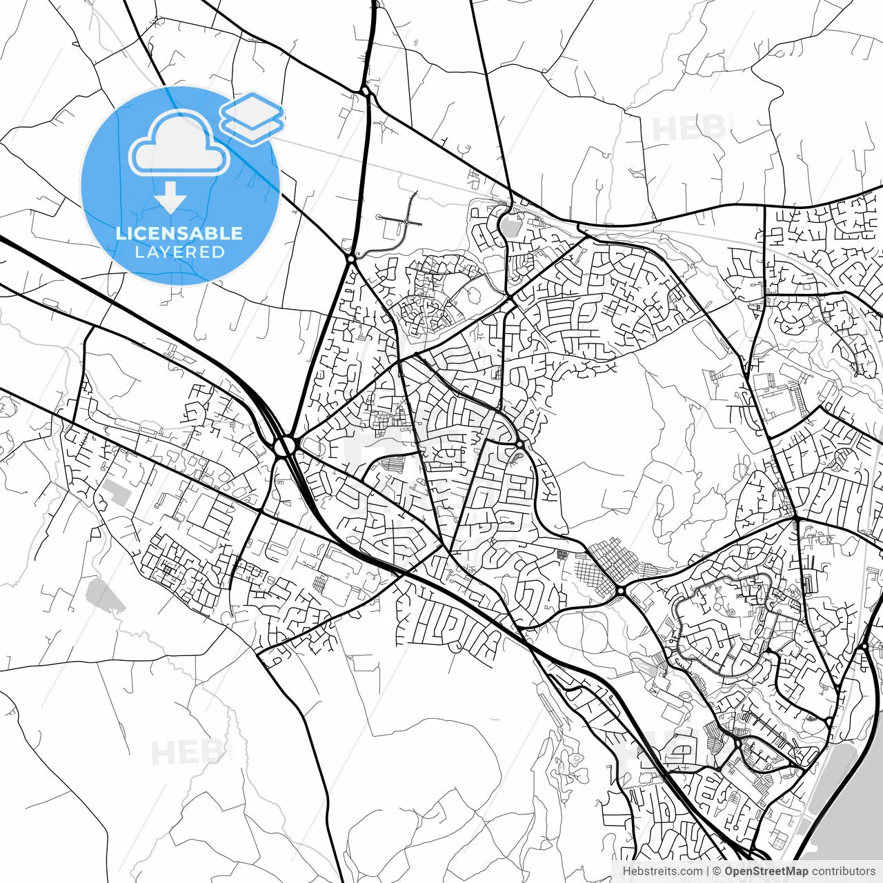 Layered PDF map of Newtownabbey, Newtownabbey, Northern Ireland