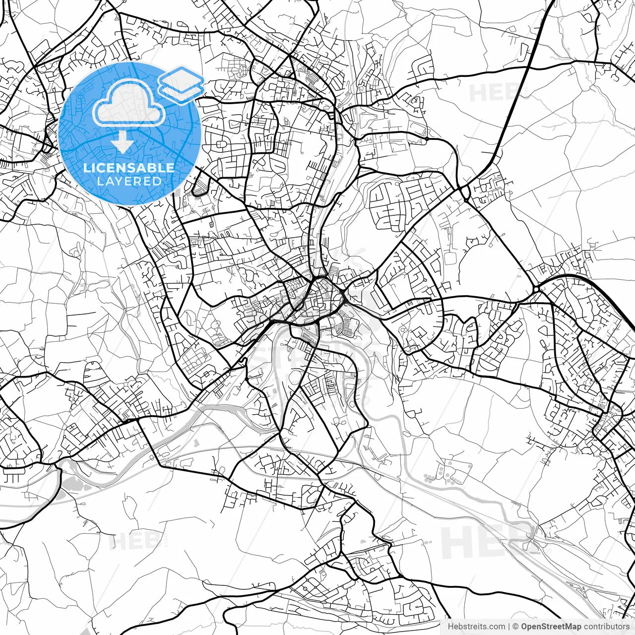 Layered PDF map of Dewsbury, Yorkshire and the Humber, England